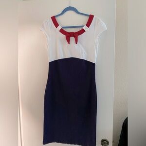 Vintage look dress in red, white, and blue
